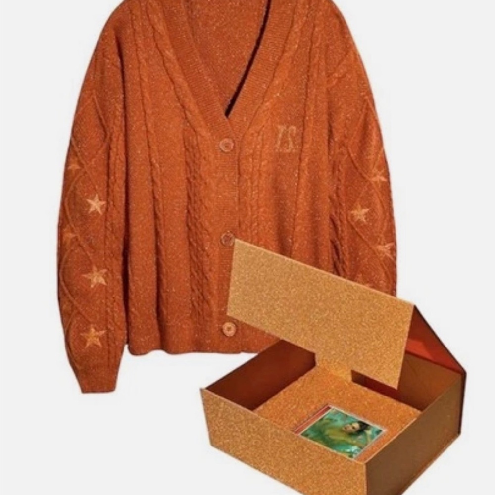 Rust Orange Cable Knit V-Neck Cardigan Sweater